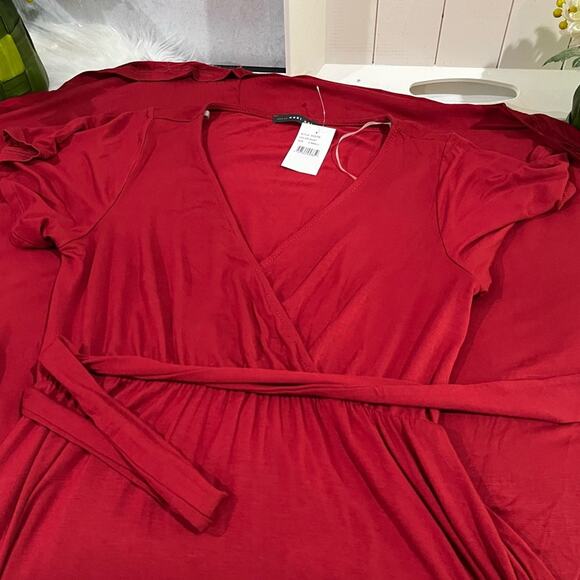 NEW West Kei Modal Jersey Flutter Sleeve Cascading High Low Belted Maxi Dress XS - Picture 10 of 15